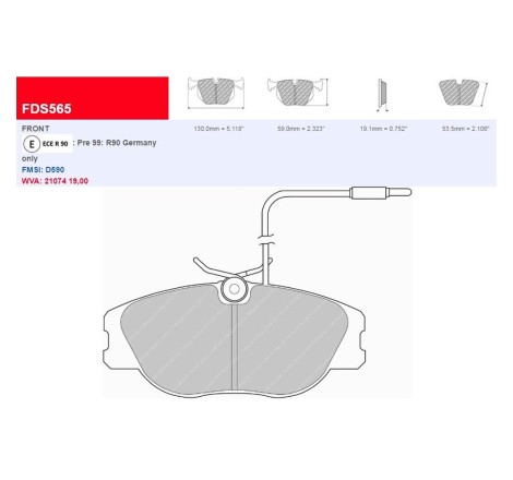 Plaquettes de frein avant FERODO DS1.11 FCP565W pour Renault Clio 2 RS 2.0 / Megane I IDE / Spider (étriers LUCAS/TRW)