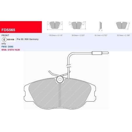Plaquettes de frein avant FERODO DS1.11 FCP565W pour Renault Clio 2 RS 2.0 / Megane I IDE / Spider (étriers LUCAS/TRW)