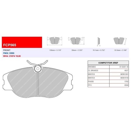 Plaquettes de frein avant Ferodo DS3000 FCP565R pour Renault Clio 2 RS 2.0 / Megane I IDE / Spider (étriers LUCAS/TRW)