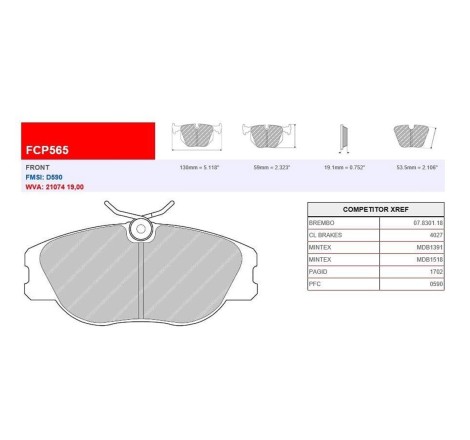 Plaquettes de frein avant Ferodo DS3000 FCP565R pour Alpine A610 3.0 Turbo / Peugeot 306 S16 163cv (étriers LUCAS/TRW)