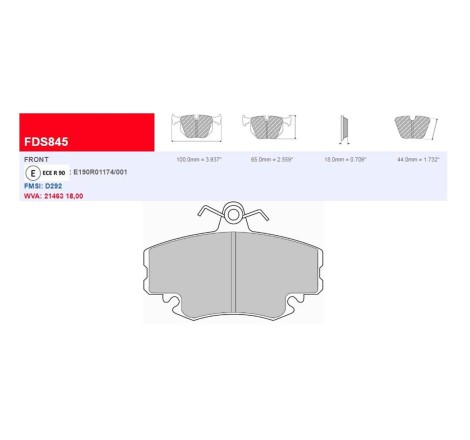Plaquettes de frein avant Ferodo DS Performance FDS845 pour Renault Clio I 16V / RSi / Williams / Clio 2 16V
