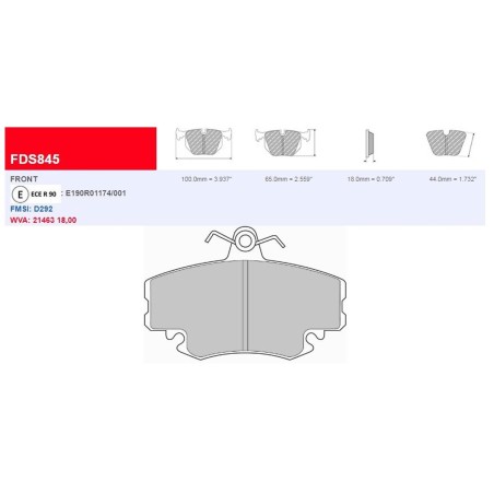 Plaquettes de frein avant Ferodo DS Performance FDS845 pour Renault Clio I 16V / RSi / Williams / Clio 2 16V
