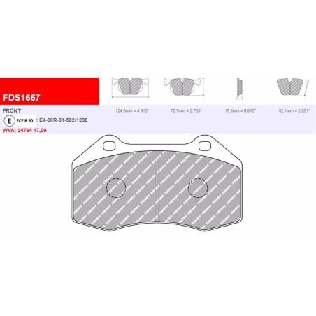 Plaquettes de frein avant FERODO DS3000 FCP1667R pour Renault Clio 3 RS 2.0 16V / Megane 2 RS / F1 Team R26 (étrier BREMBO)