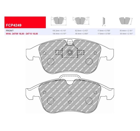 Plaquettes de frein avant FERODO DS3.12 FCP4249G pour Renault Clio 4 RS / 4 RS Trophy / Megane 3 RS / 4 RS / TCe 180