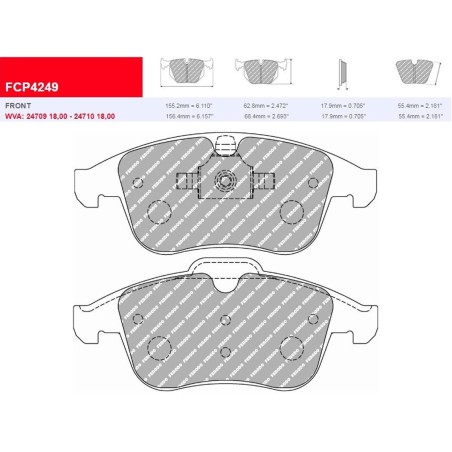 Plaquettes de frein avant FERODO DS3.12 FCP4249G pour Renault Clio 4 RS / 4 RS Trophy / Megane 3 RS / 4 RS / TCe 180