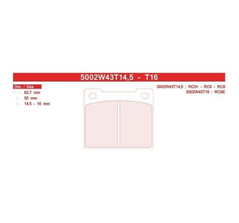 Plaquettes de frein arrière Carbone Lorraine RC5/RC6 5002W43T14.5 pour Peugeot 208 GTi / Talbot Sunbeam Lotus (étriers LUCAS)