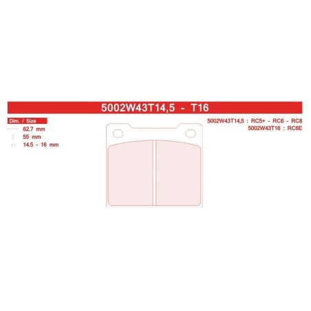 Plaquettes de frein arrière Carbone Lorraine RC5/RC6 5002W43T14.5 pour Peugeot 208 GTi / Talbot Sunbeam Lotus (étriers LUCAS)