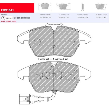 Plaquettes de frein avant FERODO DS1.11 FCP1641W pour Peugeot 208 GTi 200/208cv (étriers ATE)