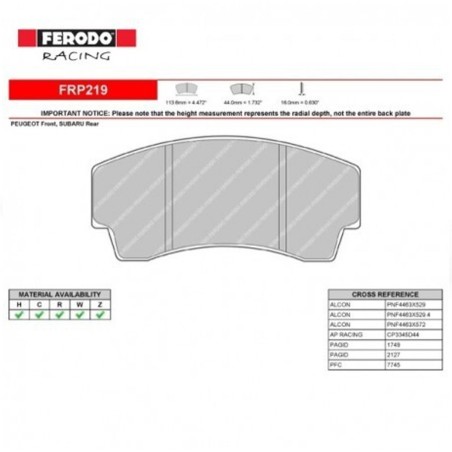Plaquettes de frein avant FERODO DS2500 FRP219H pour Peugeot 206 XS / RC / GTi 180