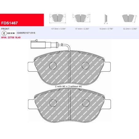 Plaquettes de frein avant FERODO DS3000 FCP1467R pour Peugeot 206 RC GTi 180 (étrier BREMBO)