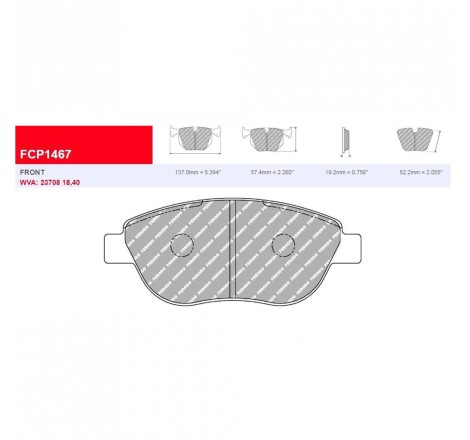Plaquettes frein avant FERODO DS UNO FCP1467Z pour Peugeot 206 RC / GTi 180 (étriers BOSCH)