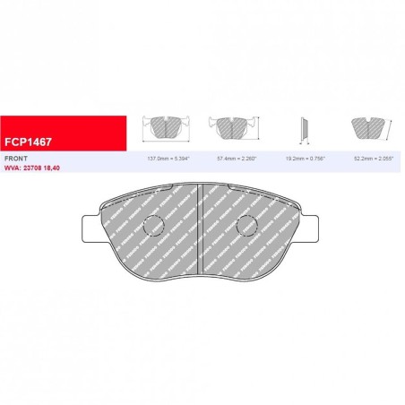 Plaquettes frein avant FERODO DS UNO FCP1467Z pour Peugeot 206 RC / GTi 180 (étriers BOSCH)