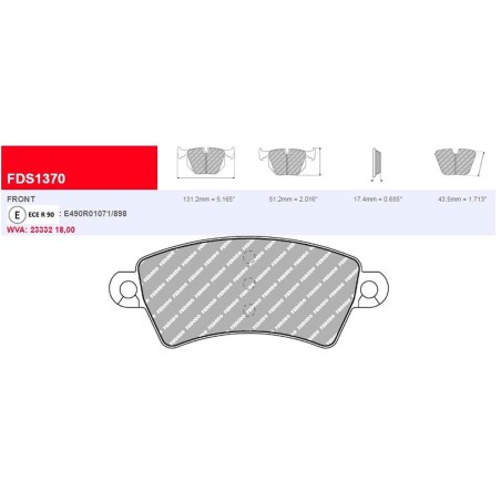 Plaquettes de frein avant FERODO DS3000 FCP1370R pour Peugeot 206 S16 GTi / CC (étriers BOSCH)
