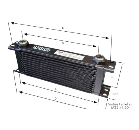 Radiateur d'huile Setrab 16 rangées Série 6 M22x150 pour Peugeot 205 I GTi