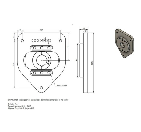 Paire de coupelles réglables sur rotule OBP pour Renault Megane 2 RS CC / 3 RS / 4 RS