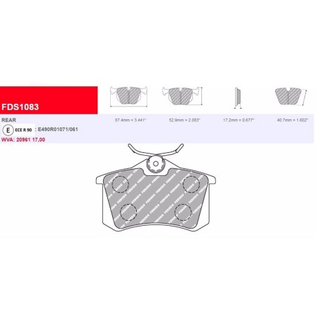Plaquettes de frein arrière Ferodo DS Performance FDS1083 pour Renault Megane 2 RS (étriers LUCAS/TRW)