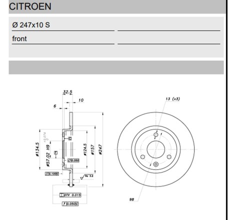 Disques de frein avant (3 trous 247x10mm) GT2i Groupe N pour Citroën AX (non GTi / GT ou Sport)