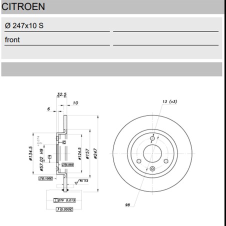 Disques de frein avant (3 trous 247x10mm) GT2i Groupe N pour Citroën AX (non GTi / GT ou Sport)