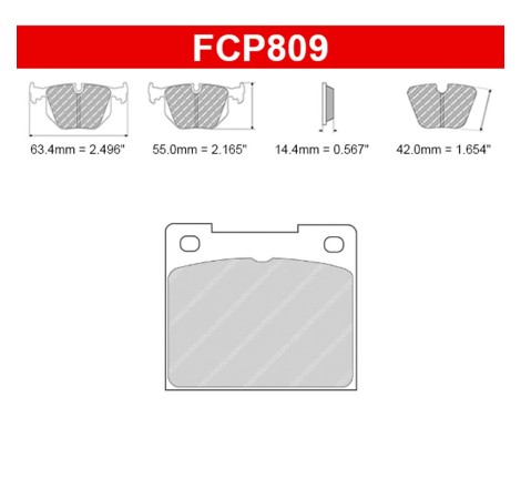 Plaquettes de frein arrière FERODO DS UNO FCP809Z pour Citroën DS3 Turbo 1.6 THP 156cv (étriers LUCAS/TRW / 2 pistons 300x8)